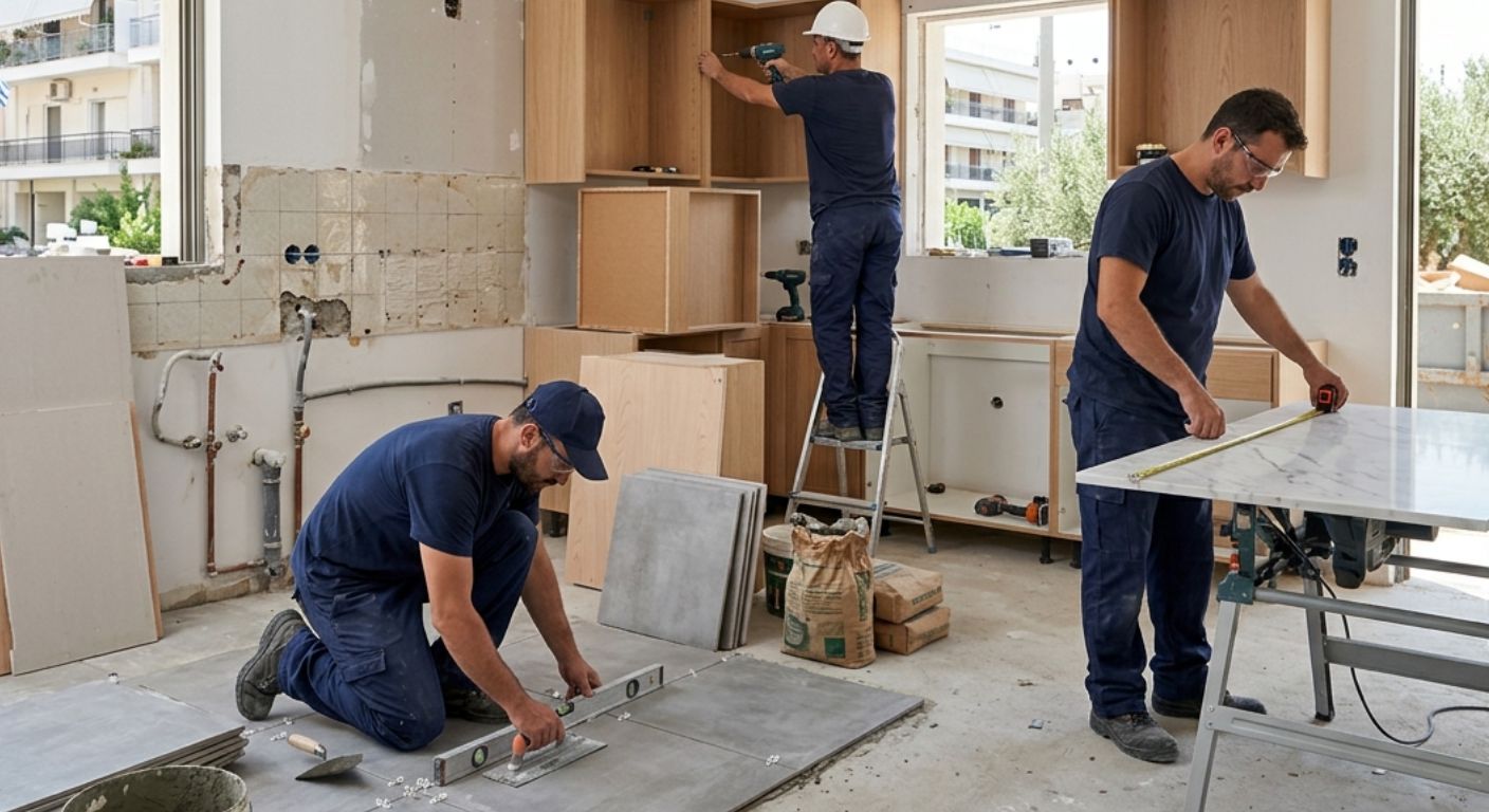 Εργασίες ανακαίνισης κουζίνας από εξειδικευμένο συνεργείο